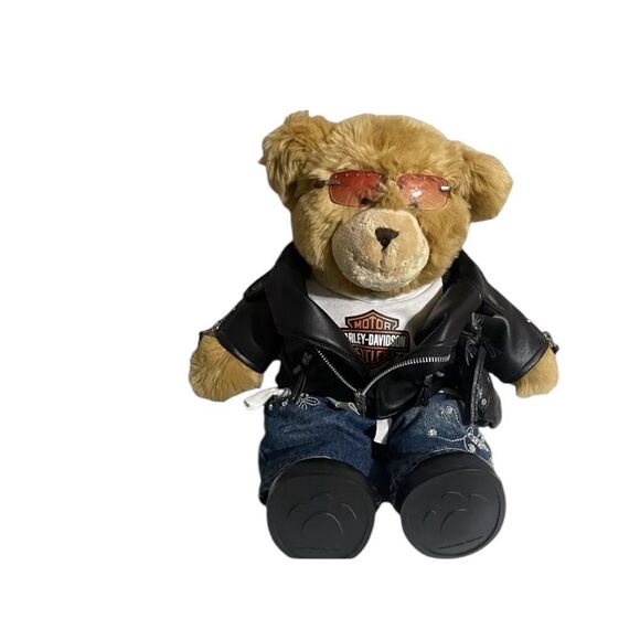 Build-A-Bear HARLEY DAVIDSON Bear w/Black Faux Leather Zip Jacket Boots Bag